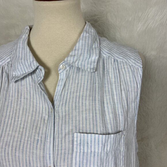 Sundance Sleeveless Blue White Striped Linen Classic Memories Tunic Top L - Picture 2 of 6